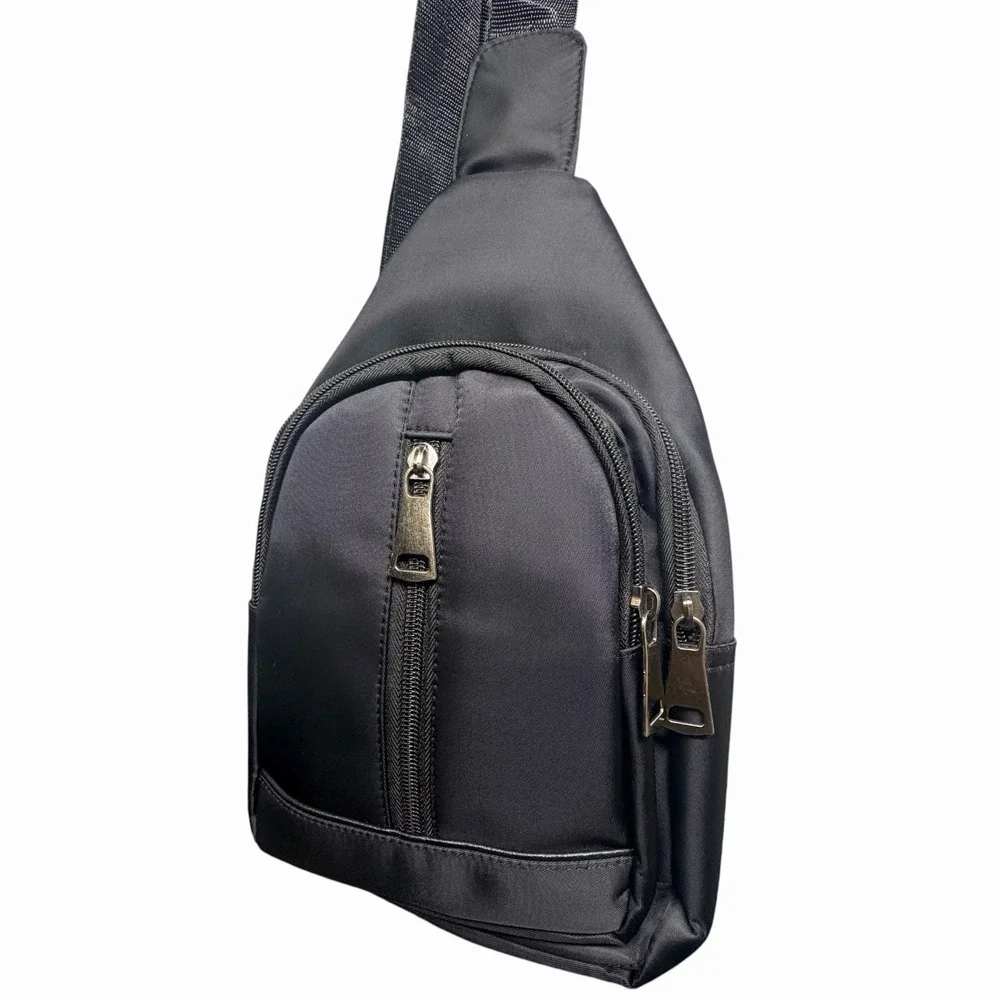 Black Sling Bag Crossbody Chest Pack Travel Backpack Nylon Multi Pocket